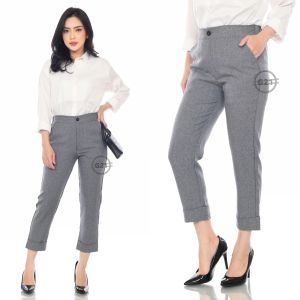 Celana Panjang Kerja Model Baggy Angkle Pants 7/9 Slimfit Pinggang Karet Bahan Kain Dasar Hitam Formal Kantor Wanita High Quality