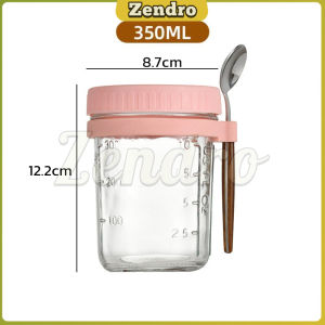 ZEO 350ml Reusable Overnight Oats Jars With Spoon Airtight Oatmeal Cup Container Breakfast Cups