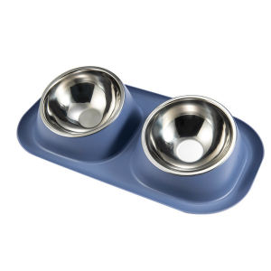 MeowMart Pet Double Bowl Stainless Steel Cat Dog Food Water Bowl Makanan Kucing Mangkuk 宠物不锈钢双碗