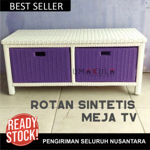 Rak Lemari Rotan Sintetis 4 Laci Buffet Bufet Meja TV 43 inci Ruang Tamu Minimalis Modern Terbaru
