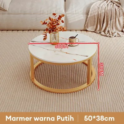 Meja Kopi Bulat Meja Tamu Aesthetic Marmer Meja Ruang Tamu Minimalis Meja Industri Meja Tamu 2-In-1