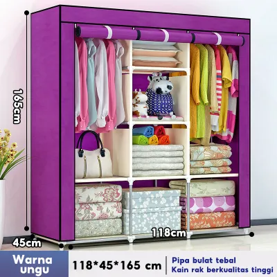 LG Lemari Baju Multifungsi Dengan Tempat Gantungan Baju Dan Penutup Debu Lemari Portable Lemari Pakaian 3 Sisi polos