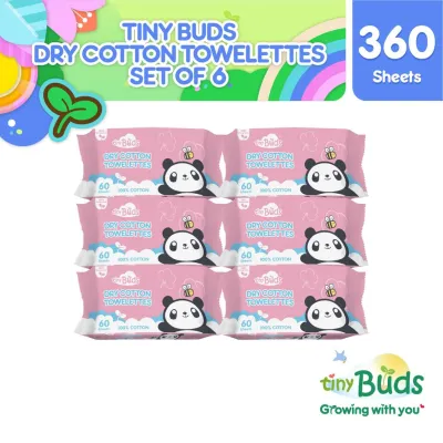 Tiny Buds Baby Dry Cotton Towelettes (60 pulls) - Set of 6