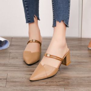 Toe-Toe Mules Lightweight Single Shoes Mid-Heel Cool Casual Womens Shoes