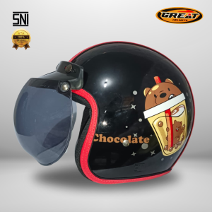 Great Helm Bogo Kulit Tengah Hitam Glossy Motif Boneka Boba Wanita SNI Termurah T01