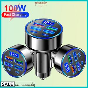 【ROYALBELLEY】 100W 6 cổng USB Type-C sạc xe hơi với điện áp hiển thị PD sạc nhanh