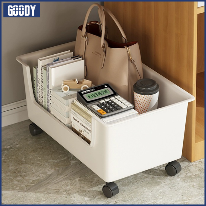 GOODY Book Organizer Box Desk Book Storage Box with Wheels Table Shelf