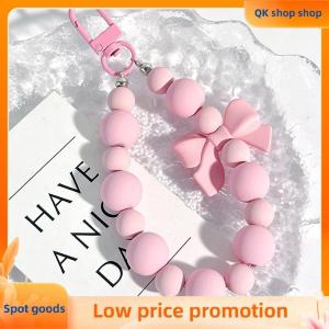 ✨QK shop✨ Sweet Pink Bow Beaded Keychain Mobile Phone Chain Earphone Bag Charms Anti-lost Rope Car Keyring Backpack Pendant Jewelry