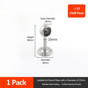 ART SUPPLIESX ตัวยึดท่อสแตนเลสสตีล1ชิ้นไม้แขวนเสื้อในตู้เสื้อผ้าหน้าแปลนรองรับรางตู้เสื้อผ้าขนาด19/22/25มม. สำหรับราวผ้าม่านเสาเสื้อผ้า