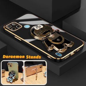 Casing Ponsel untuk Realme C21 C21Y C25Y C20 C20A C11 2011 Narzo 50i Case kilau metalik HP pola Doraemon casing ponsel Plating softcase silikon bungkus penuh kesing penutup pelindung streamline Phone Stands