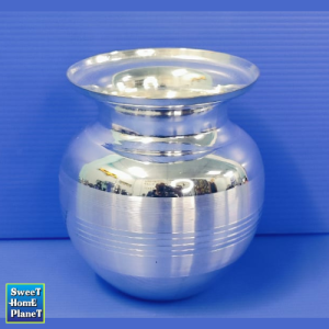 Silver Plated Pooja Kalash 700ml Silver Plated Puja Lota Shining Vessel Pot Prayer Item