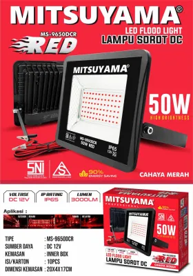 Lampu Sorot LED DC 50 Watt Tembak 12V IP65 Mitsuyama MS-9650DC Floodled Cahaya Putih atau Cahaya Warm White