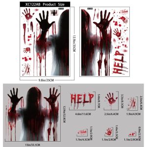 YIYU STUDIO Dấu tay dính máu Decal dán tĩnh điện Halloween Móng vuốt ma quái Cô dâu chú rể ma Miếng dán cửa sổ hình ma quái Tĩnh điện có thể loại bỏ Tránh xa ra Miếng dán cửa tiệc ma quái Ngôi nhà ma ám