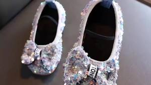 Giày Búp Bê Da Đế Mềm Đính Kim Sa Lấp Lánh Cho Bé Gái