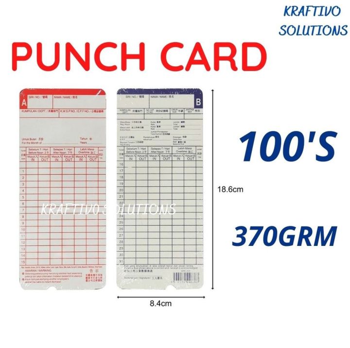 [ 100 Pcs/Pkt ] Punch Card / Punch Card 3 bahasa | Lazada