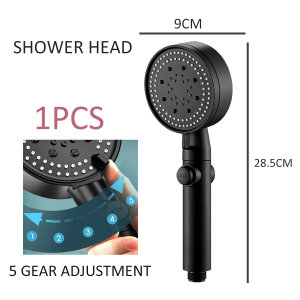 High Pressure Spray Nozzl Shower Head Water Saving Black 5 Mode Adjustable High Pressure Shower Shower Head Set