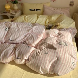 Sanrio Hello ins Wind Four-Piece Set Cute Cartoon Bed Sheet Quilt Cover Student Dormitory Bed Three-Piece Set LZD