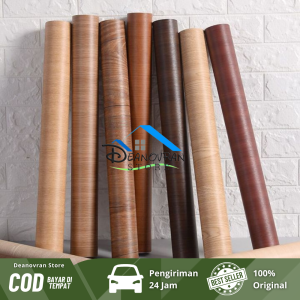 DNV - Wallpaper Stiker Dinding Motif Kayu Coklat Putih Wallstiker PVC 45CMx 1M Hight Quality Premium