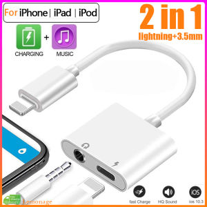 【Ready Stock】2 in 1 Lighting 3.5mm Jack Adapter Earphones Charge/Music Lighting Splitter Converter Compatible For iPhone7 8 X 11 12 13