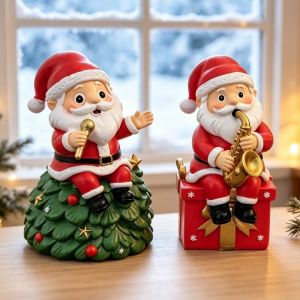 PAXTONE Resin Santa Claus Figurine Creative Cartoon Santa Statue Holiday Accent Festive Christmas Ornament Ornament