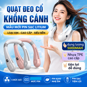 Quạt Đeo Cổ Không Cánh Màn Hình LED Hiển Thị Pin – 5 Chế Độ Gió – Sạc Nhanh Type-C Tiện Lợi