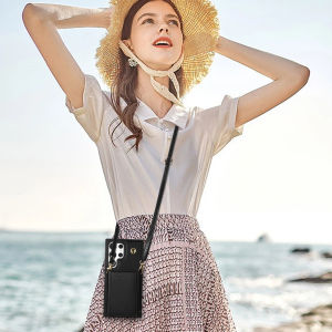 Cards Slot Case For Samsung With Diagonal Strap Lanyard Coin Purse Case Mobile Phone Shell With Card Holder Casing Cases For Samsung Galaxy S24 Ultra S24 Plus S23 Ultra S23 FE S22 Plus S21 Ultra S21 FE S24U S23U Leather Cover With Wallet Bag