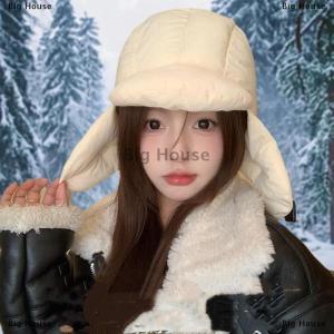 [COD] Big House Solid Color Padded Bomber Hats Thermal Padded Ear Flaps Thermal Pullover Trapper Hat Korean Version Retro Style Ski Pilot Cap