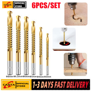 6Pcs HSS Titanium Twist Drill Bits Set 3-8mm Serrated Side Cutting Drill Bit Woodworking Tools for Plastic Metal Wood Hole