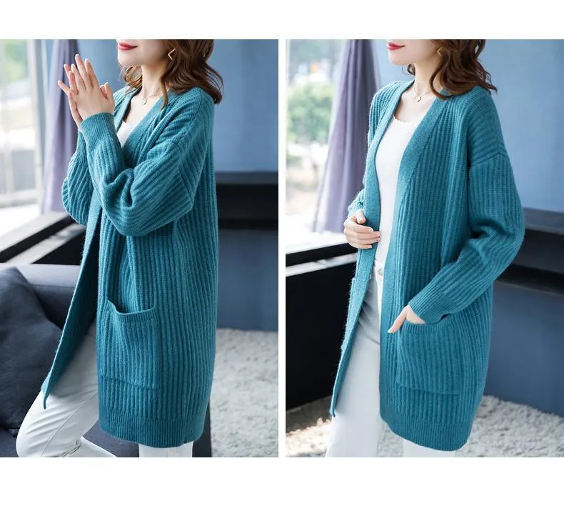 Cardigan Sweater for Women Mid length Knitted Coat Spring Autumn New Loose Solid Color Air Conditioner Shirt Lazada PH