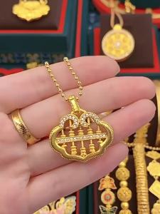 Vietnam Sand Gold Abacus Necklace Ruyi Xiangyun Special-Interest Design Spot Drill Inlaid Zircon Brass Gold Plated Abacus Necklace