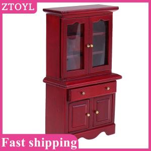 ZTOYL💝 1 12 Dollhouse Miniature Furniture Multifunction Wood Cabinet Bookcase Model Toy