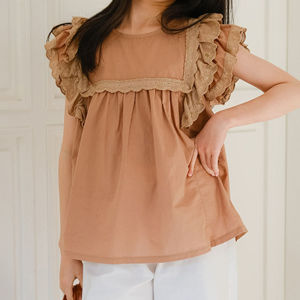 2024 Summer New Cotton Lace Blouse Teen Girls Clothing Short Sleeve School Clothes Children Baby Girl Shirt Kids Tops Spring Autumn