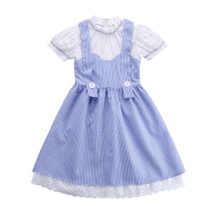 Wizard of OZ Dorothy Costume Farm Girl Costume Halloween Outfit Field Plaid Dress with Hood 3-12 Years
