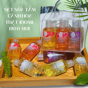 Sữa Tắm KUSTIE Cánh Hoa Thật Mini 100ml Set 6 Chai Đủ Hương Tiện Mang Đi Du Lịch