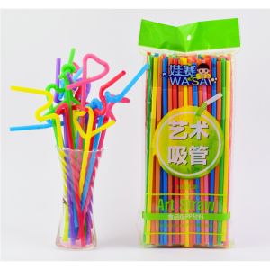 Plastic Art Straw Rainbow Straw Flexible Bendable Straw For Juice 75pcs