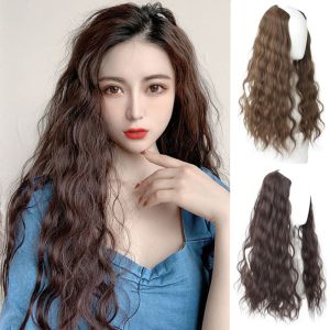 JACOOEQU Smooth High quality Fasion Girls Increase Hair Volume Heat Resistant Fiber Synthetic Seamless Hair Accessories Hair Extension Wave Hair Piece Long Curly Hair One-pieces Clip Wig