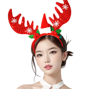 Festive Kids Headband with Reindeer Antlers Cute and Unique Deer Horn Headdress Christmas Hair Hand Red Hair Hoop
