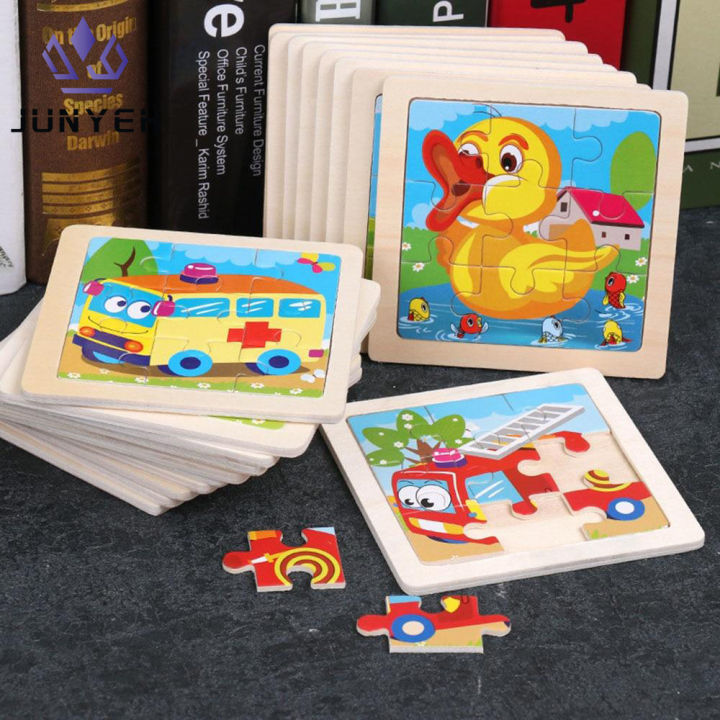 Wooden Jigsaw Puzzle Toy Cartoon Animal Transport Kids Early Learning ...