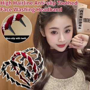 Diamond Wave Headband Elegant Pearl Hairband Anti-Slip Toothed Hair Clip High Hairline Headwear Versatile Fashionable