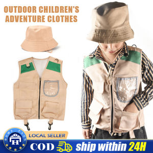 Durable Young Boy Cargo Vest and Hat 4 Pockets Explorer Safari Costume for 3-7 Age Park Zoo Keeper