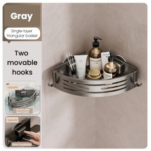 No-Drill Corner Shelf for Bathroom – Aluminum Alloy Suction Cup Rack with Towel Bar & Hooks Shower & Toilet Organizer