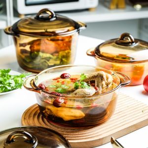Vision Ceramic Glass Versapot with Glass Lid High-temperature Resistance Casserole Double-ear Stew Pot Anti-Scalding Soup Pot Large Capacity Steamer Pot Oven Safe