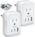 2 Pack European Travel Plug Adapter, VINTAR Foldable International Power Adapter with 2 AC Outlets 3 USB Charging Ports(2 USB C), Type C Power Adaptor to Most Europe Italy Spain France Iceland Germany. 