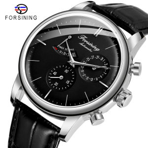 Original Forsining Automatic Watch Luxury Fashion Tourbillon Design 5-pin Dial Silver Case Leather Strap Men’s Watch Top Brand