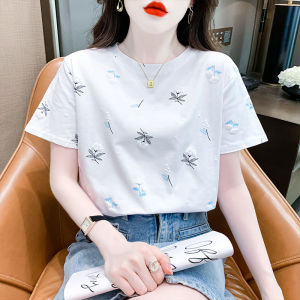Printed Short Sleeved T-shirt Womens New Versatile T-shirt Loose Ins Round Neck Top