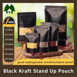 Black Kraft Stand Up Pouch with ZipLock Window Type | Black Pouch l Cookies Coffee Packaging Resealable Approx 97-100pcs