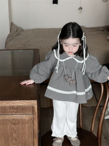 Childrens Autumn Outfit Korean Style Kids Clothing Baby Clothes Autumn Outfit Girls Lace Doll Shirt and Lace Casual Pants Set