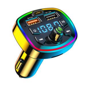 【COD+Ready Stock】Pemancar FM Bluetooth 5.0 Mobil PD 18W Pengisi Daya Cepat USB Ganda Tipe-c 4.2A Lampu Latar LED 1.1 Inches USB Ganda Lampu Suasana Backlit LED Adaptor Pemutar MP3 12V-24V Subwoofer