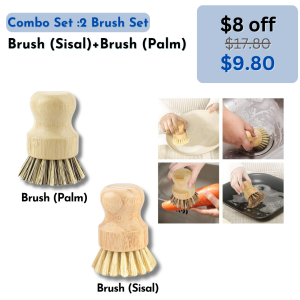 🇸🇬Bamboo Ergonomic Dish Cleaning Brush Wooden Scrubbers Eco Friendly for Washing Cast Iron Pan/Pot
