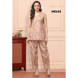 Madanikas Floral Printed Rayon Cord Set for Women with Pintuck Blouse & Pocket Pants ME Series ME141